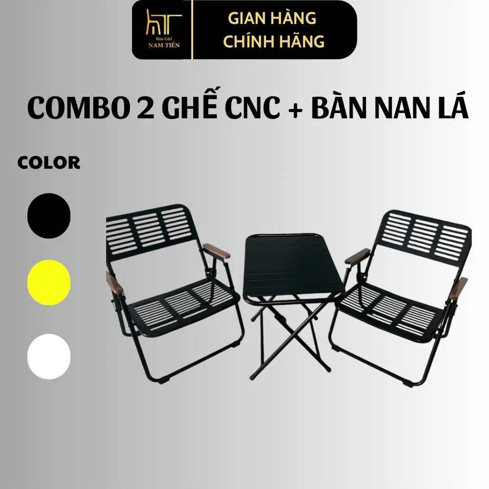Bộ Bàn Ghế Xếp Cafe Ngoài Trời Gấp Gọn, Combo 2 Ghế 1 Bàn Nan Lá Sắt Sơn Tĩnh Điện