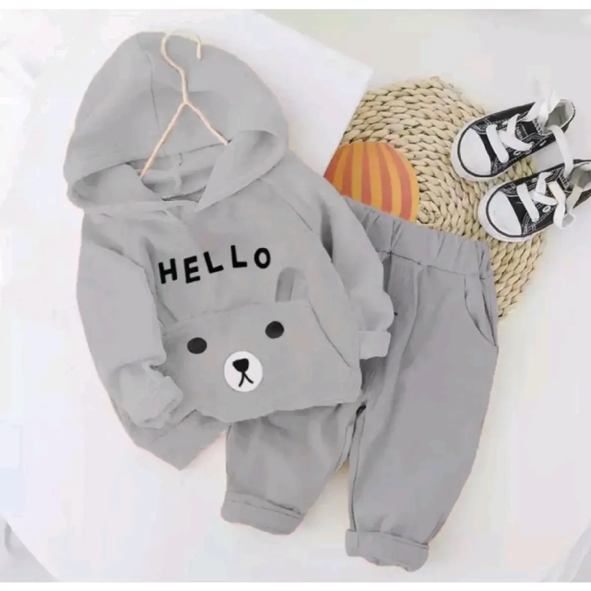 HOODIE ANAK PEREMPUAN MOTIF HELLO YANG LAGI VIRAL SEKARANG SETELAN HOODIE ANAK USIA 1-5 TAHUN Cewek