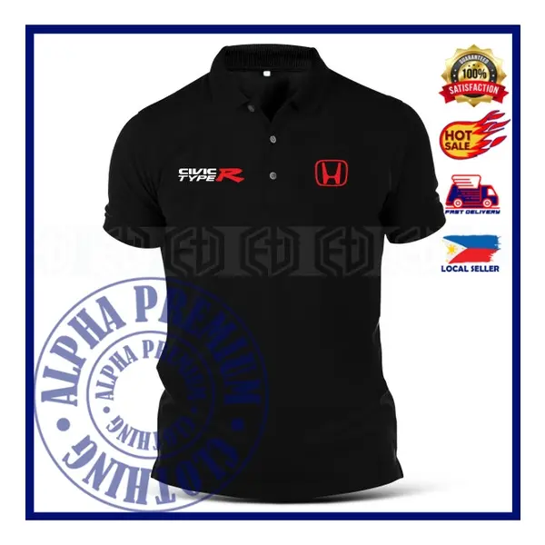 Áo Thun Honda Civic Loại R, Chất Liệu Bông, Có Polo, Phong Cách Thể Thao, Thêu, Cổ Unisex, Áo Phông Thường Ngày