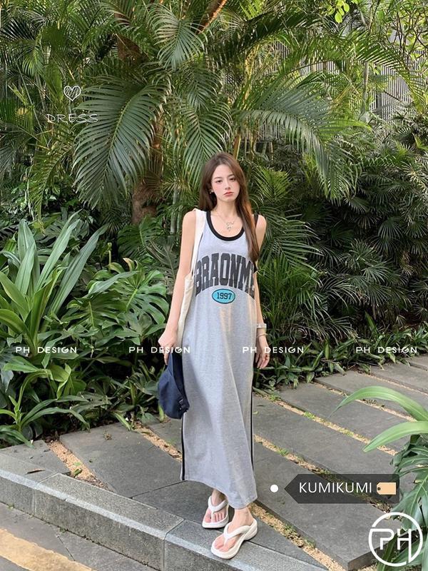  Váy suông bầu nữ cotton dáng dài mặc nhà và đi chơI dễ thương Nhung Women Dress Váy Ngủ Voi Ghi 