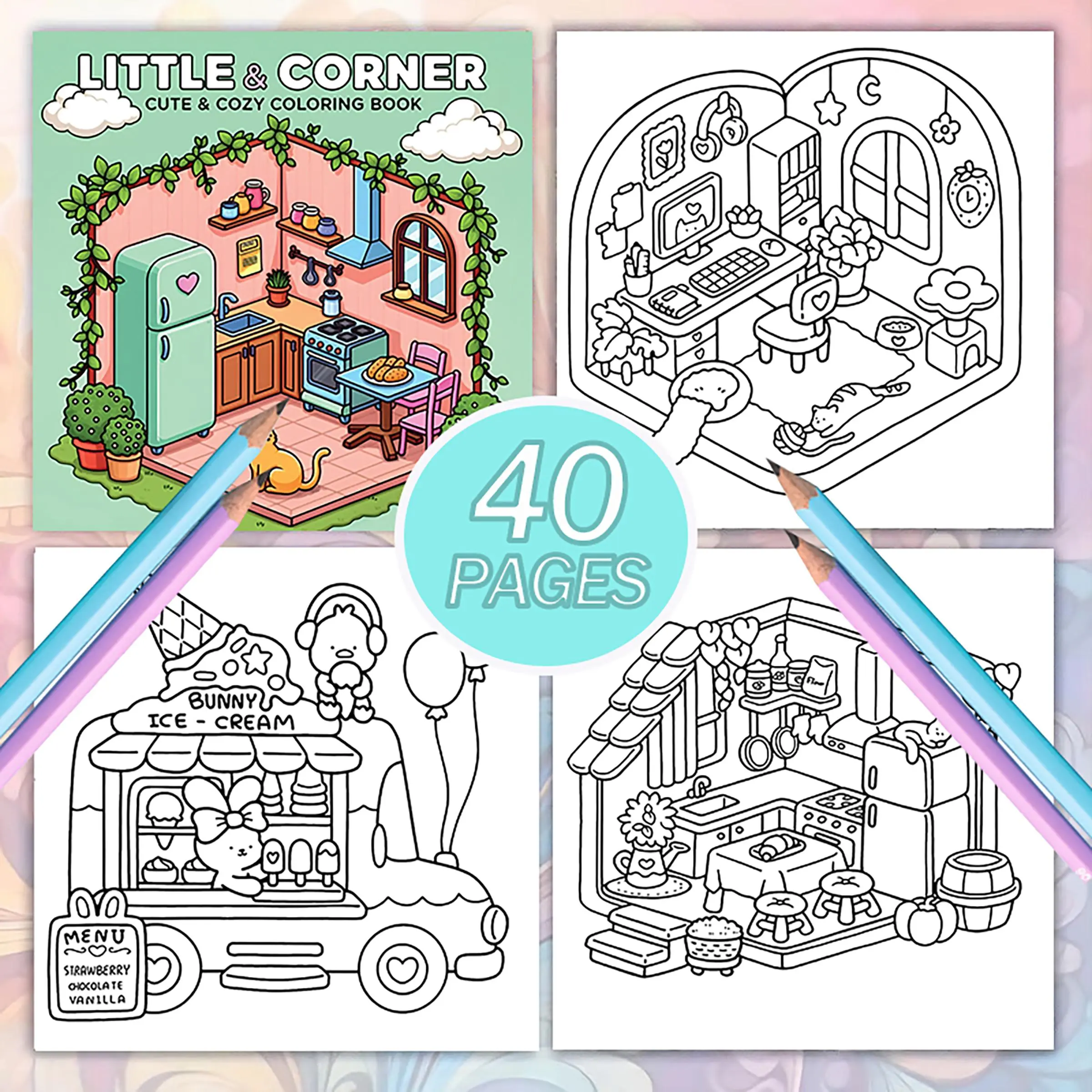 Little Corner Coloring Book, 1 Count 40 Pages Cute Corner Coloring Book, DIY Coloring Book for Adults, Birthday Gift, Home Decor