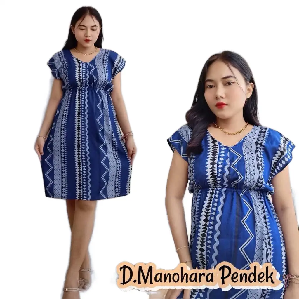 Dress Midi Manohara Bali pendek Santai Santai Santai Santai V-Neck Polos Slim-fitting Rayon