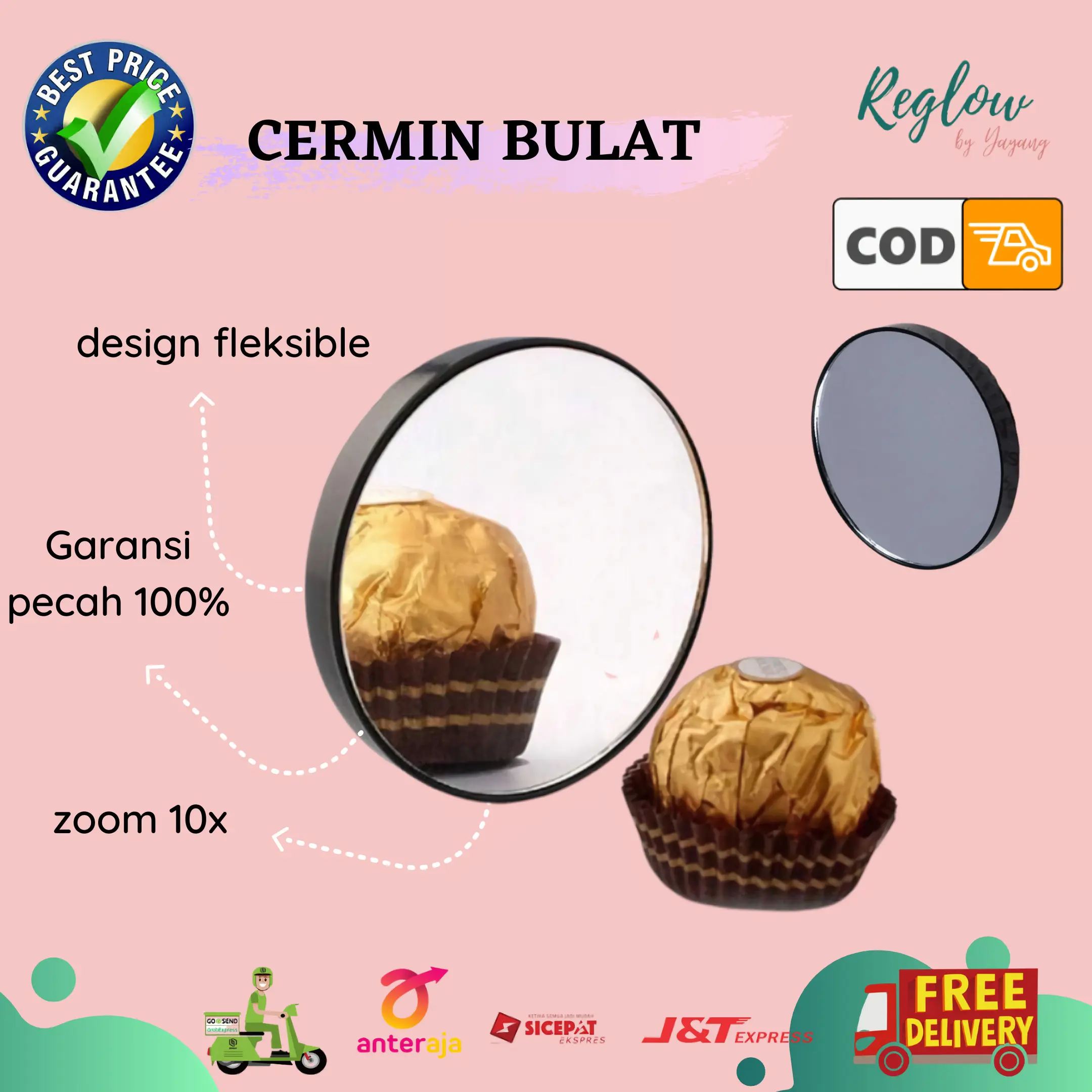 Cermin Makeup Rias Bulat Mini Kecil Zoom Pembesar
