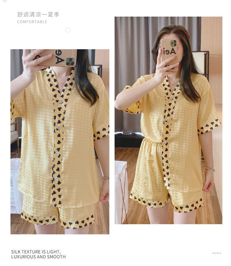 Product Introduction of Women's Pajamas 2022 New Summer Thin Ice Silk Cardigan Camellia Set Short Sleeve Cartoon Princess Style Loungewear 25