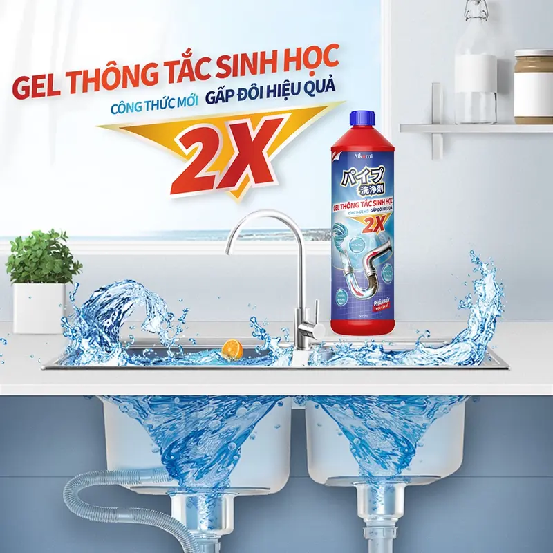 Gel thông tắc cống, ống thoát nước đa năng Aikomi 1000ml (Thông tắc do chất thải hữu cơ) Làm Sạch 5