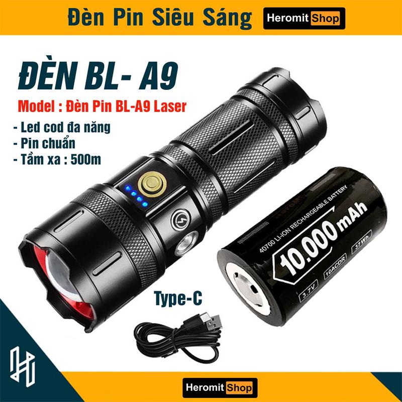 Đèn pin siêu sáng BL-A9 zoom xa Full kim loại cổng sạc Type-C pin trâu