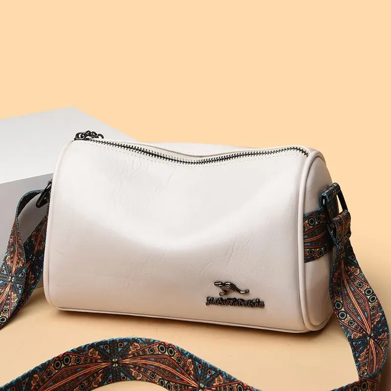 Genuine Leather Women's Bag round Barrel Bag Women's 2024 New Pillow Bag Large Capacity Versatile Shoulder Messenger Bag