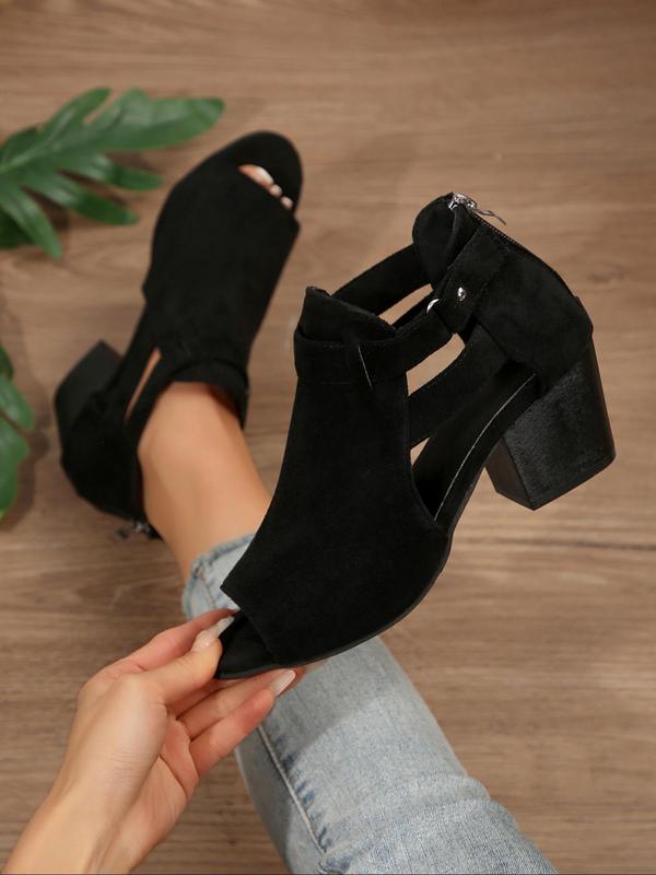 Women's Fashionable Plain Color Side Zipper Heeled Sandals, Casual Versatile Boots for Daily Wear, Trendy All-match Shoes for Daily Wear, Summer 7