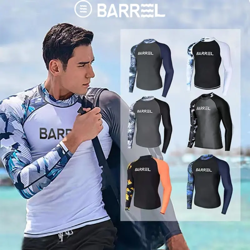 2024 New Men's Diving Suit Long Sleeve Sun Protection Quick-Dry Swimwear Rash Guard Surfing Suit Snorkeling Set