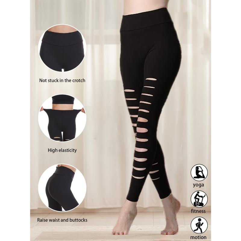Women's High-Waist Ripped Yoga Leggings - Breathable, Stretchy Workout Pants for Fitness & Outdoor Activities, Black 3