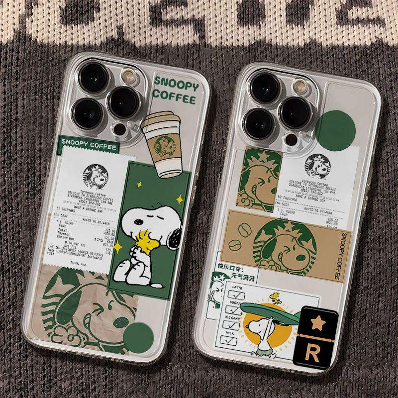 Cà phê Snoopy nhãn trong suốt vỏ không gian cho iPhone 17 Air bao gồm tất cả đơn giản iPhone 16 ProMax vỏ mềm 15 14 13 12 11 Pro thời trang trong suốt 7 8 Plus XS XR