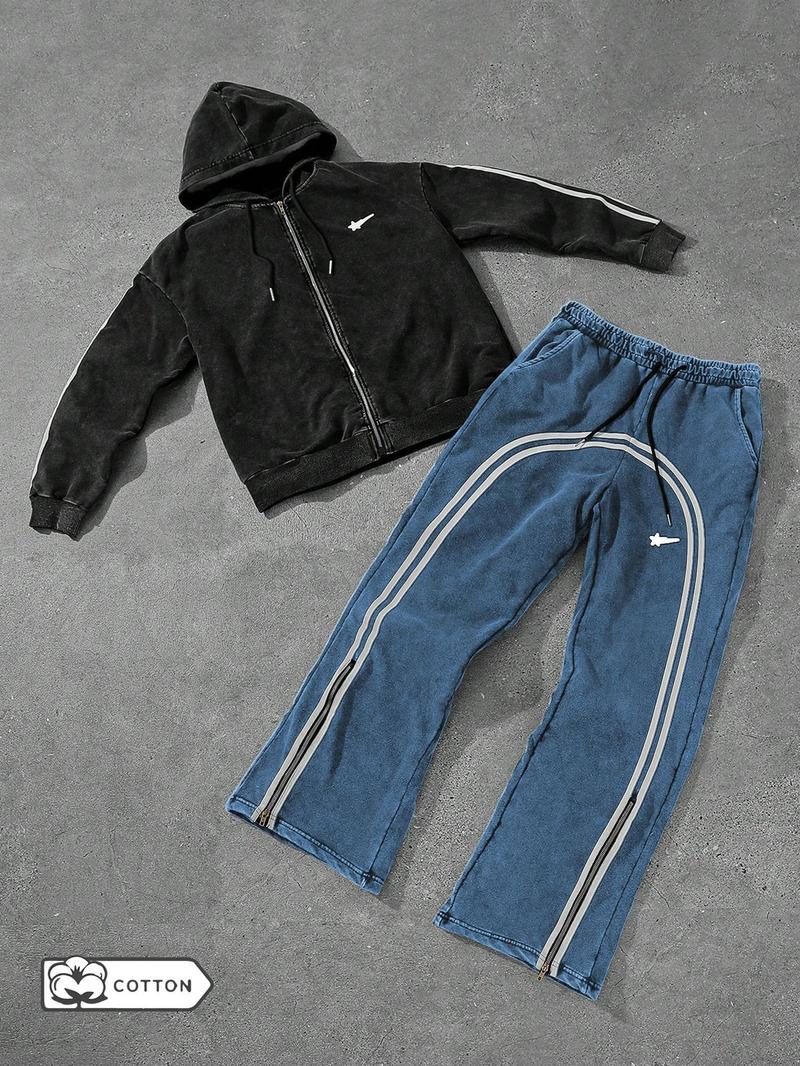 Product Introduction of Two-piece Set Men's Zip Up Hoodie & Sweatpants, Regular Fit Casual Long Sleeve Hooded Sweatshirt & Jogger Pants for Spring & Fall, Fashion Men's Two-piece for Daily Wear, Going Out Outfits, Cotton 4