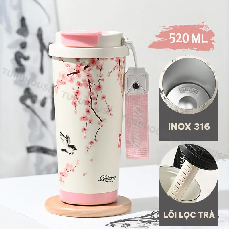 Ly giữ nhiệt Qichong 520ml có quai xách, cốc giữ nhiệt nóng lạnh inox 316 cao cấp – TUHUHOUSE 7
