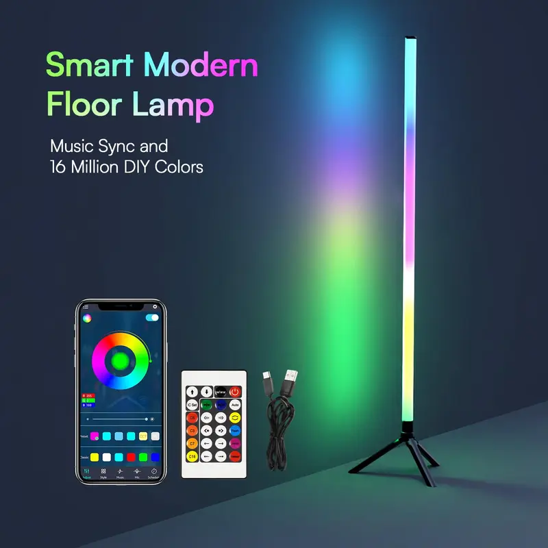 USB Powered LED Floor Light, 1/2 Counts RGB Color Changing LED Floor Light with Remote Control, Decorative Light for Home Living Room Bedroom 7