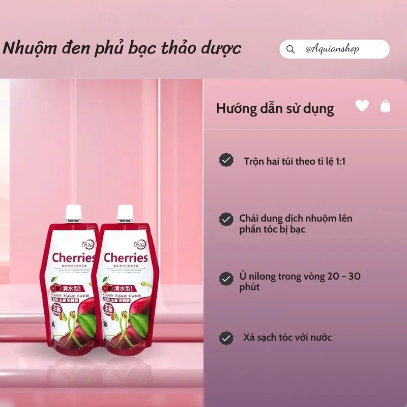 Nhuộm đen Cherries  500mlx2 - Phủ sạch bạc không bám da đầu, không bay màu - Đổi màu tóc nữ nhanh chóng tại nhà không mất nhiều chi phí và thời gian 2