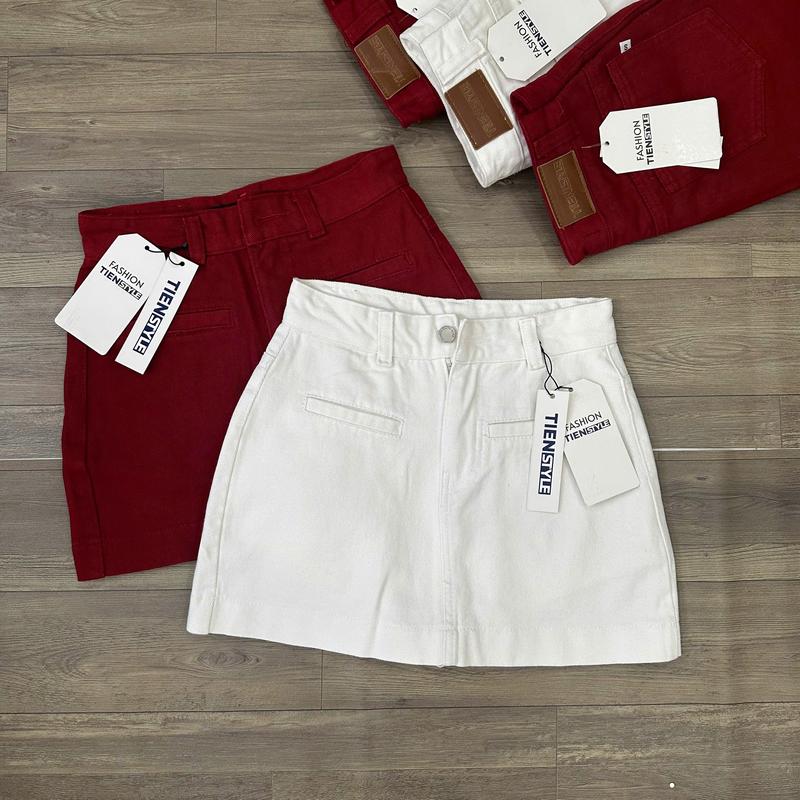  TIENSTYLE - Chân Váy Jean Ngắn Chất Demim Không Giãn Có Lót Trong Chân Váy A Dáng Ngắn Bigsize Màu Xanh Đỏ Trắng Đồ Noel Bigsize Nữ Quần Áo Tết Nữ 