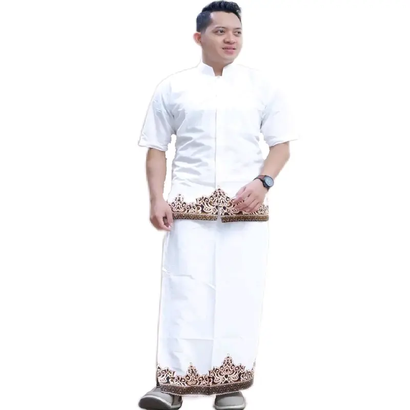 Setelan Sarung Batik Motif Tumpal Putih Baju Koko Pria Batik Solo Lengan Panjang Dewasa Koko Batik Pria 1