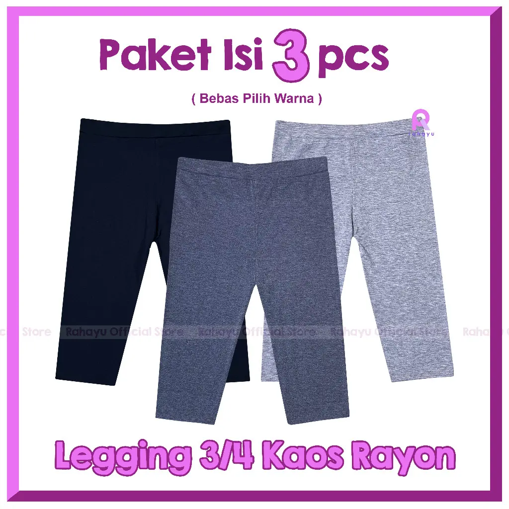 Paket Hemat Legging 7/8 Kaos Isi 3pcs / Celana Legging 7/8 Kaos / Legging Pendek Kaos Rayon / Celana Legging 7/8 Wanita