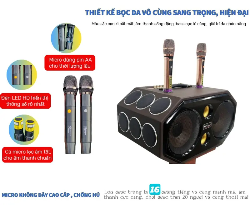 Loa Karaoke Xách Tay Bọc Da Cao Cấp MT MAX-888 16 Đường Tiếng, Bass Đôi 20, 2 Treble, 12 Trung ,Công Suất 1200W 1