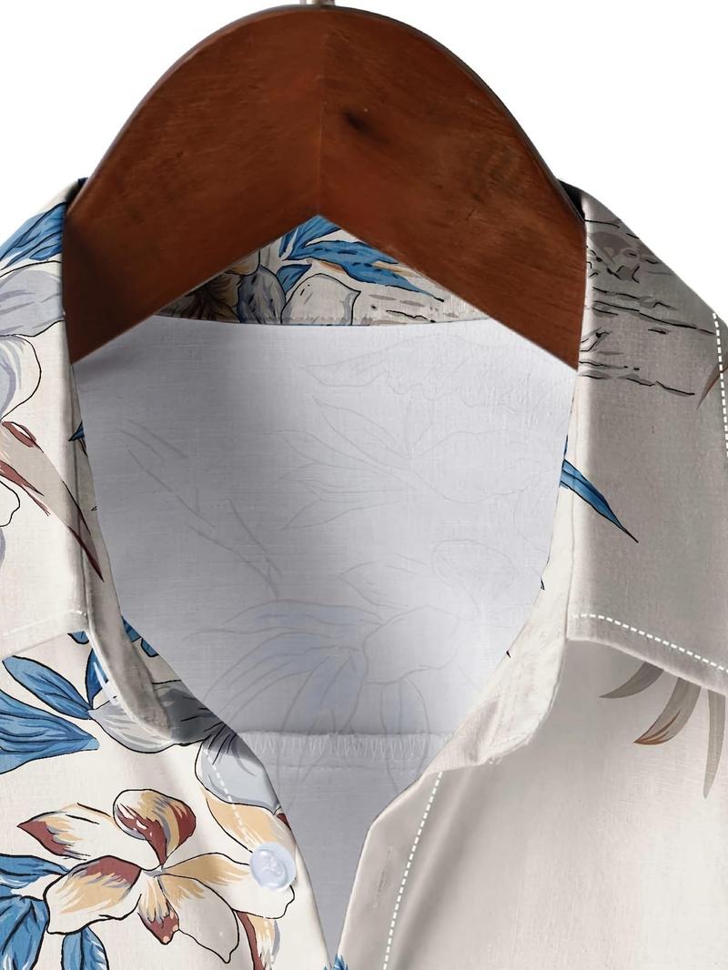 Product Introduction of Men's Floral Print Button Front Hawaiian Shirt, Casual Regular Fit Short Sleeve Collar Shirt for Summer, Menswear for Beach Vacation 3