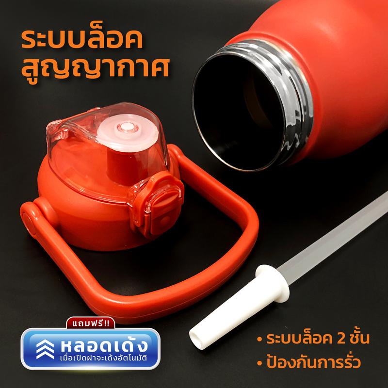 กระติกเก็บอุณหภูมิ ขวดน้ำเก็บความเย็น พร้อมหูหิ้ว มียางกันลื่น ขนาด1.5ลิตร 2ลิตร กระบอกน้ํา กระติกน้ำพกพา เก็บอุณหภูมิ ได้ยาวนาน ขวดน้ำสแตนเลส 316 18-25ชม. ฟรีหลอด 3