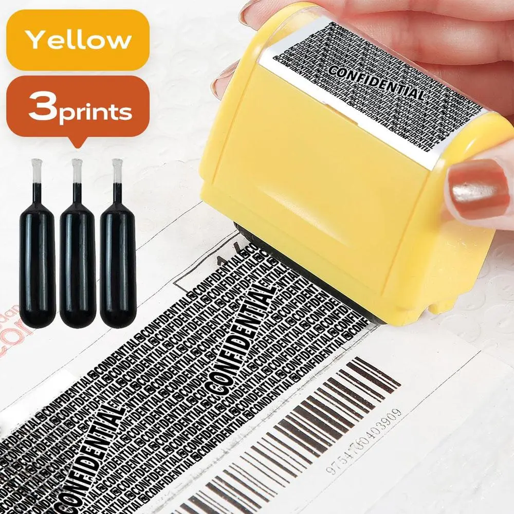 Wide Identity Theft Protective Roller Stamp Set, 1 Count Confidential Address Blocker with 3 Counts Refillable Ink, Office Stationery & Supplies