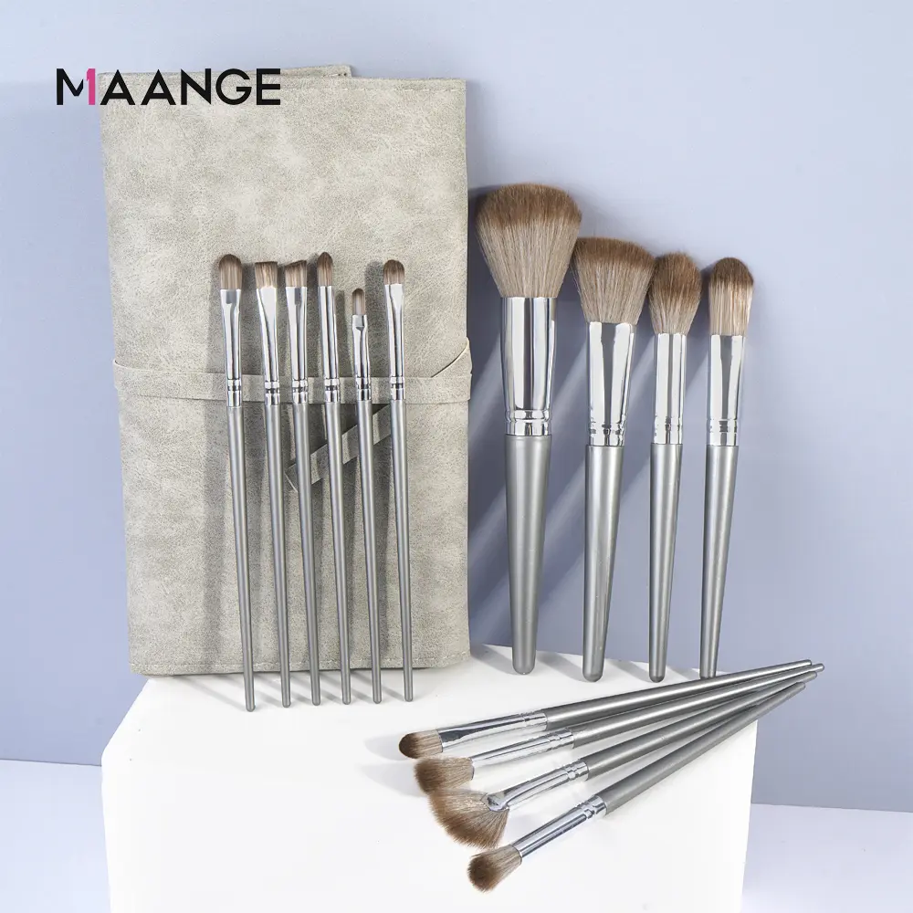 Bộ cọ trang điểm MAANGE 14 chiếc kèm túi đựng cọ trang điểm màu bạc Cọ trang điểm mặt 1414 Women Cosmetic | BigBuy360 - bigbuy360.vn