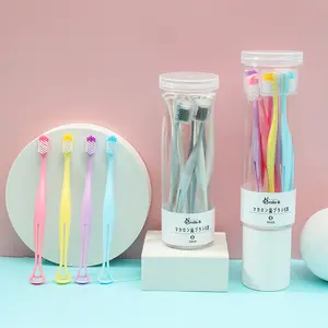 8 Buah Set Sikat Gigi Silikon Pengikis Lidah untuk Menghilangkan Bau Mulut Fungsi Ganda Arang Bambu Sikat Gigi Bulu Lembut Pembersih Dalam