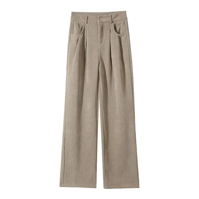 Quần Nhung Tuýt Mỹ Kaki, Dành Cho Nữ, Cạp Cao, Chất Liệu Chenille, Kiểu Thẳng Chùng Ống Rộng, Thích Hợp Cho Mùa Thu Và Mùa Đông, Hàng Mới Về Women Pants Ong