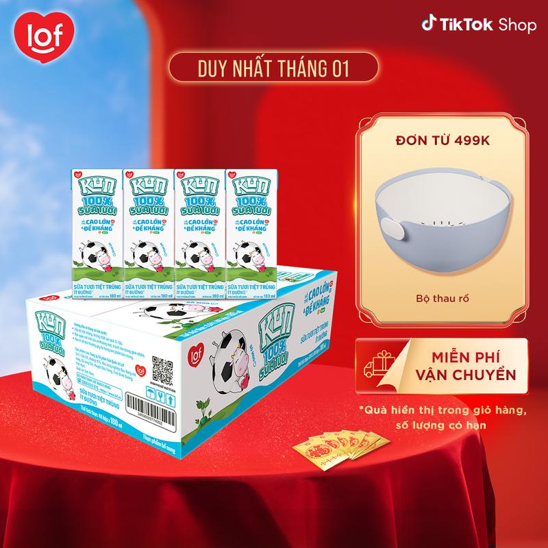 100% sữa tươi KUN ít đường thùng 48 hộp x 180ml 