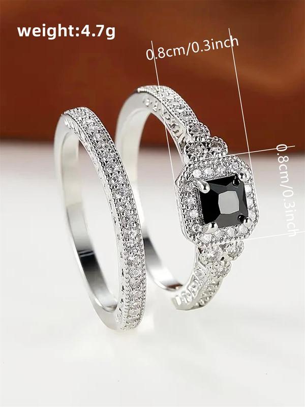 Women's Elegant Rhinestone Decor Rings, 2pcs/set Trendy Exquisite Promise Rings, Fashion Luxury Wedding Jewelry As Gift for Girlfriend Valentine's Day, Gift for Her 4