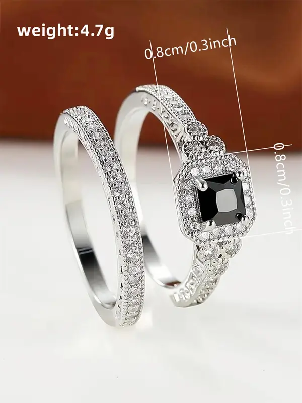 Women's Elegant Rhinestone Decor Rings, 2pcs/set Trendy Exquisite Promise Rings, Fashion Luxury Wedding Jewelry As Gift for Girlfriend Valentine's Day, Gift for Her 4