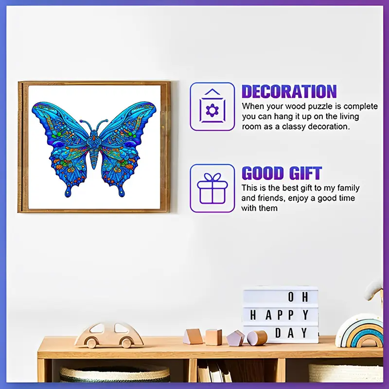 Butterfly Pattern Wooden Jigsaw Puzzle, Irregular Animal Shape Puzzle Toy, Creative Sensory Toy For Family & Friends 3