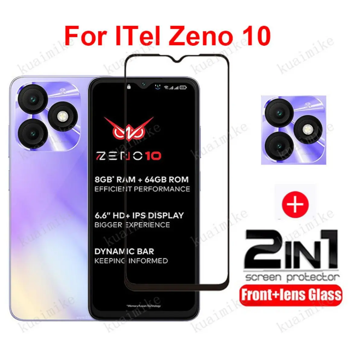 Tempered Glass Full Cover Film Compatible for Itel Zeno 10 P70 P65 P55 Plus S25 Ultra A80 A50 A50c A70 RS4 S24 2 in 1 Camera Lens Glass Screen Protector