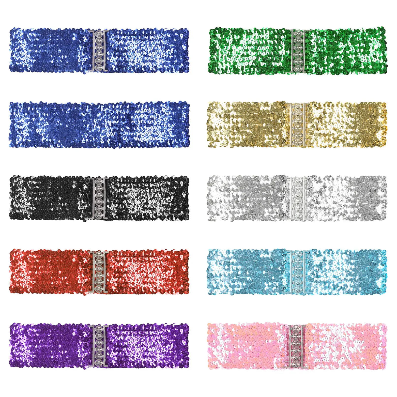 YiZYiF Women Sparkle Sequin Waist Belt Widen Elastic Girdle Belt Glitter Waist Accessory for Dress