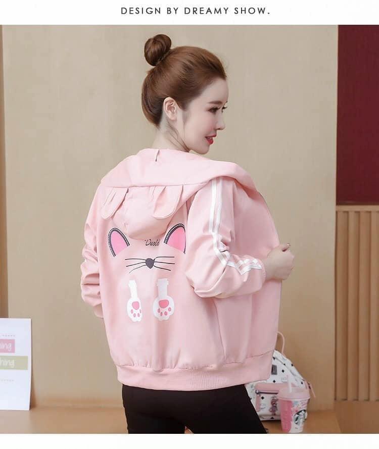 Product Introduction of Áo khoác dù 2 lớp - có nón phối tai nhỏ - chống nắng - In chữ đơn giản Nữ Women Jacket Top Jean 10