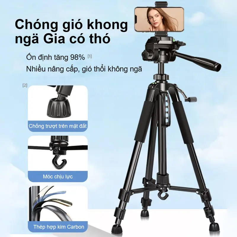 Chân Quay Máy Ảnh Điện Thoại Tripod 360°,khung nhôm cao cấp, chắc chắn cao 1m4/1m7，Với kẹp điện thoại di động, điều khiển từ xa Selfie Phụ Kiện chanquay  dienthoai 0