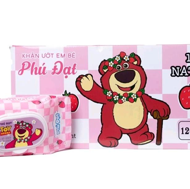  Thùng 24 gói khăn ướt GẤU DÂU CARÔ Phú Đạt  mẫu mới  không mùi,không hóa chất dùng an toàn cho bé mỗi gói nặng gần 400 gram khanu  otchobe 