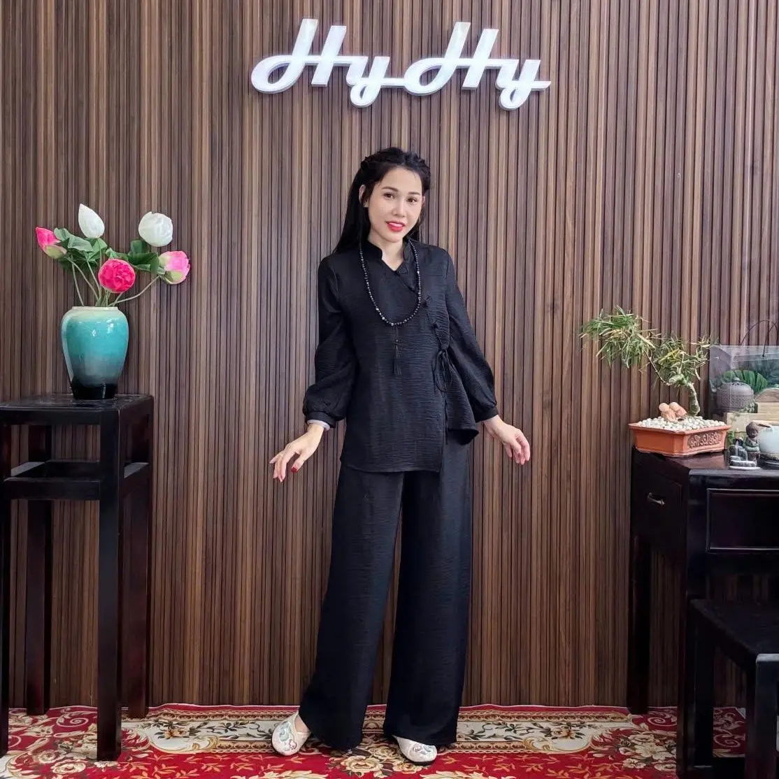 HyHy House - VIÊN VIÊN Bộ Pháp Phục Lễ Chùa Nữ Bigsize Áo Cổ Tròn Tà Xéo Trẻ Trung-HyHy