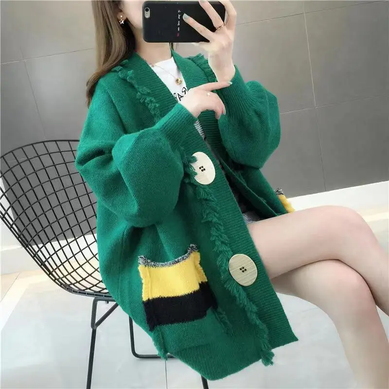 Áo Len, Rất Thanh Lịch, Phong Cách Thường Ngày Cho Nữ, Bộ Sưu Tập Mùa Xuân 2023, Phong Cách Hàn Quốc, Hàng Mới Về, Dáng Rộng Vừa Vặn, Dài Trung Bình Áo Cardigan Áo Khoác Nữ Top Women