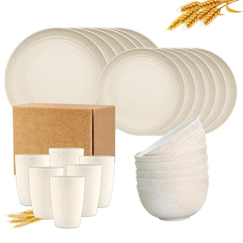 Dinnerware Set, 24pcs/set Including Plate, Dessert Plate, Bowl and Cup, Outdoor Camping Tableware Set, Summer Essentials, Summer for Gift 6