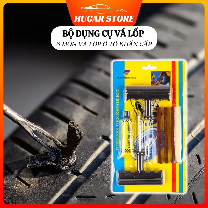 Bộ dụng cụ vá săm lốp không ruột xe máy ô tô khẩn cấp, vá dùi lụi vỏ xe máy ô tô dự phòng tiết kiệm tiện lợi Hucar 0
