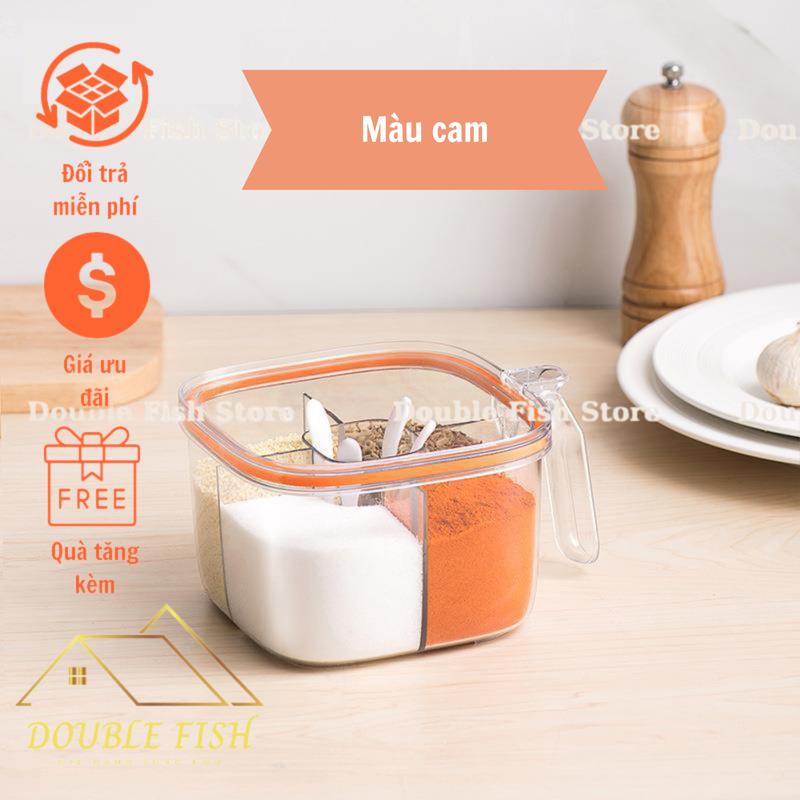 Hộp đựng gia vị 4 ngăn riêng biệt, chống ẩm ướt | Hũ gia vị chia ngăn có nắp đậy kèm thìa tiện lợi HD01 | Double Fish 7