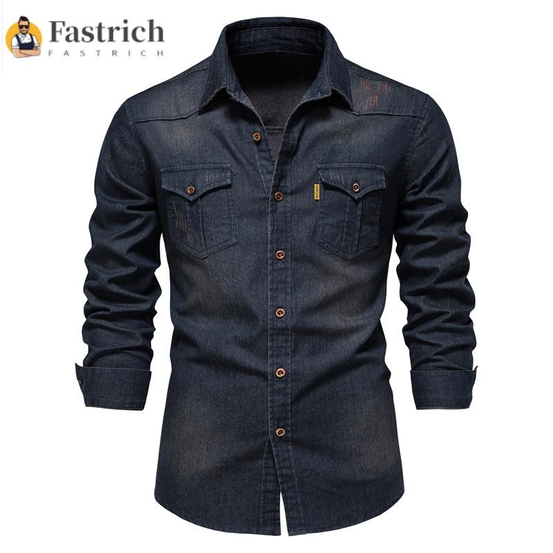Áo Sơ Mi Denim Không Cần Ủi, Fastrich, Hợp Xu hướng, Kích Thước Hoa Kỳ, Dành Cho Nam Giới, Phong Cách Thường Ngày Màu Trơn Không Cần Ủi, Áo Sơ Mi Dài Tay, CS6003, Hoàn Hảo Cho Trang Phục Thường Ngày