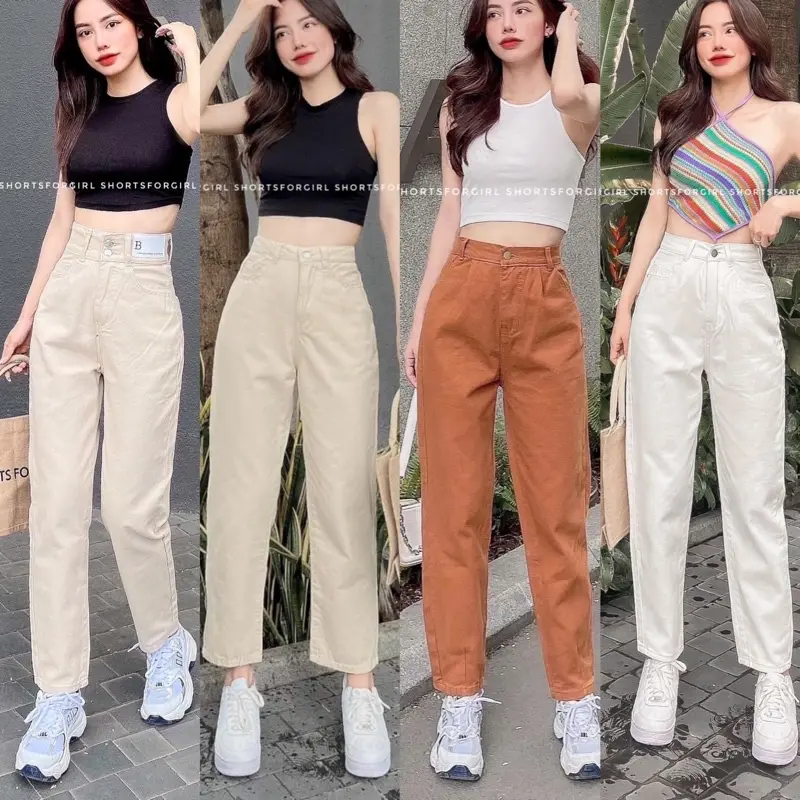 (XS-XL ) Quần Baggy Nữ Kaki Cạp Cao Ulzzang - Hình chính chủ mẫu cầm túi tên shop Women