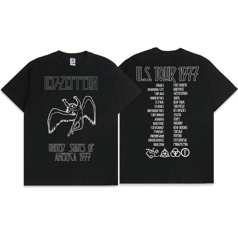 KAOS LED ZEPPELIN US TOUR TANPA JAITAN SAMPING MERCHONS Sablon Distro Combed Katun Pria 0