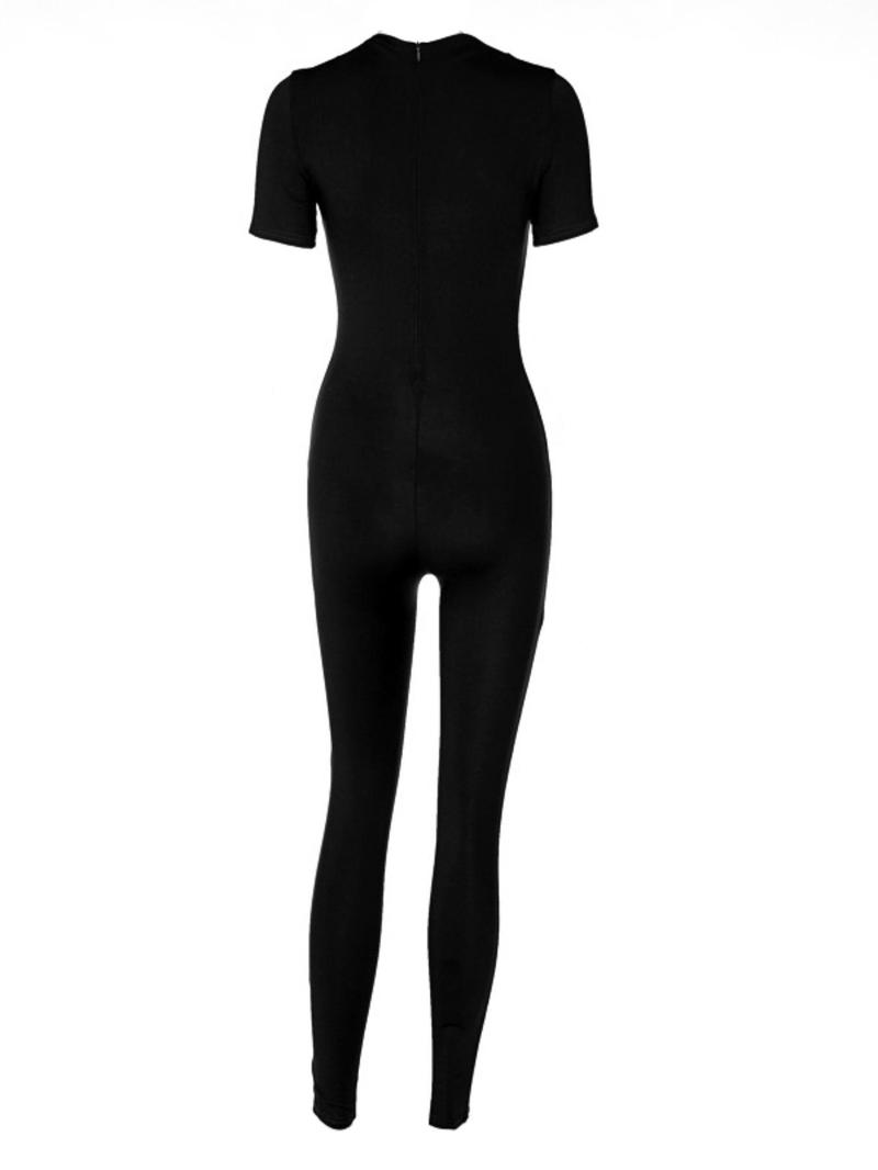 Product Introduction of Women's Solid Mock Neck Zipper Jumpsuit, Casual Basic Minimalist Short Sleeve Skinny Jumpsuit for Summer, Ladies Clothes for Daily Wear 10