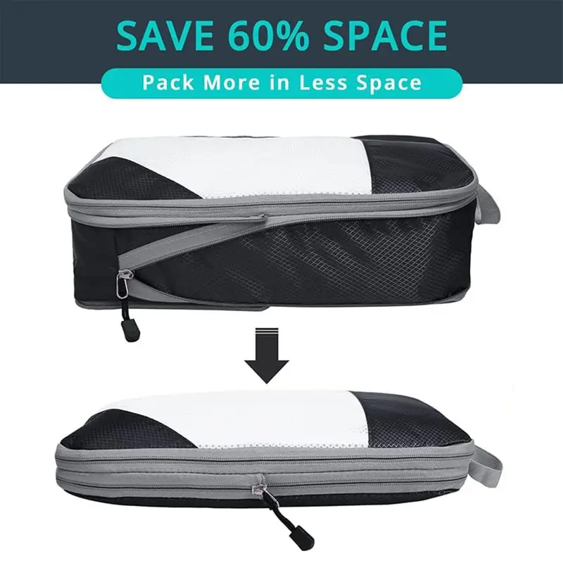 Travel Storage Bag Set, 4 Counts/set Including 3 Counts Compression Packing Cubes & 1 Count Shoe Bag, Travel Organizer for Clothes, Bedding, Toiletries 6