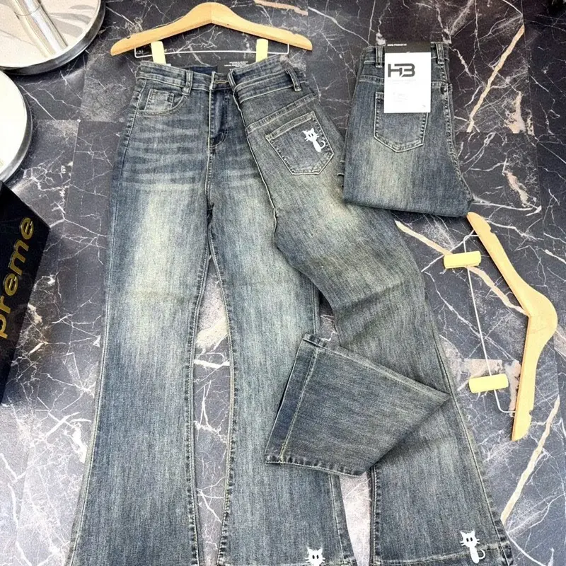 quần  jean loe lai kiểu Lở 90cm hót Nữ Women Voi Pants