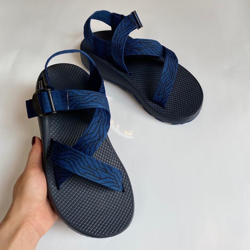 (Size 38-44 Đế thơm quế) Đế Xanh Navy dây kẻ hoạ tiết Sandal chaco Dép xăng đan Đế cao su PU đi êm đầm chân
